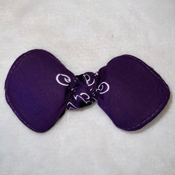 Dark Purple Paisley Rockabilly Bandana Knotted Hair Bow - Picture 7 of 11